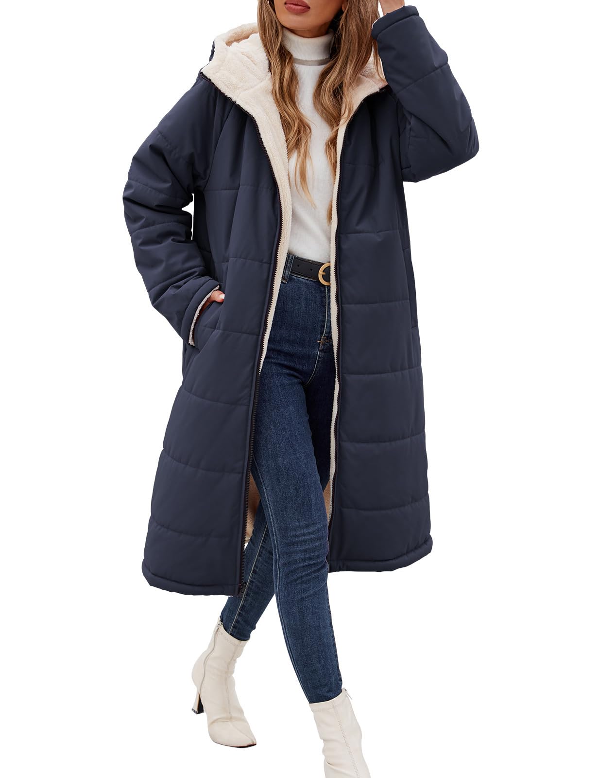 Women Winter Coats Fleece Long Coats Jackets Oversized Warm Down Jacket with Hood